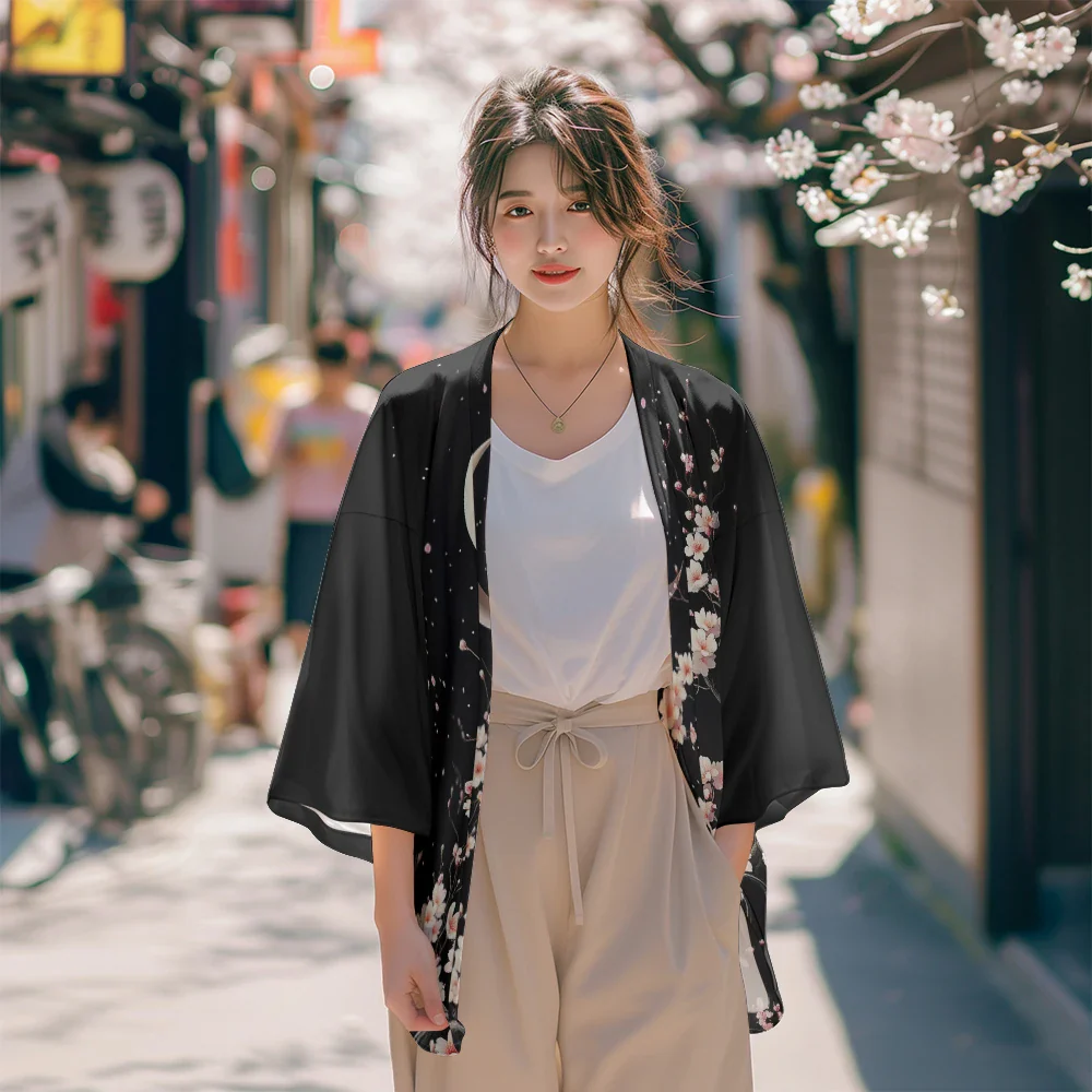 Veste Kimono Japonaise Femme Noir Sakura – Image 2